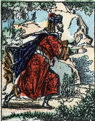 Illustration til fortællingerne om de tusinde og en nat. Ali Baba (Ali Baba). Træstik af Imaging Pellerin - Epinal, sd. Slutningen af det 19. århundrede. af French School