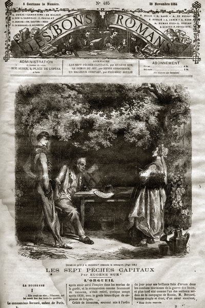 Illustration til romanen af Eugene Sue "The Seven Capitals"" dukkede op i "The Bons Romans"" af 29/11/1864 af French School