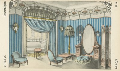 Illustration fra indretningsproduktkatalog fra A R & Cie, Frankrig af French School