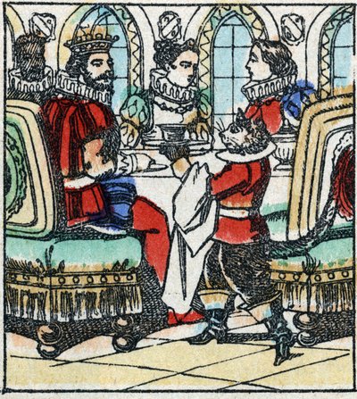 Illustration af Charles Perraults fortælling "The Cat Botte". Træstik af Imaging Pellerin - Epinal, sd. Slutningen af det 19. århundrede. af French School