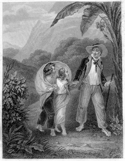 Illustration af "Paul og Virginia". Roman af Henri Bernardin de Saint Pierre (Saint-Pierre eller St-Pierre), fransk forfatter (1737-1814). af French School