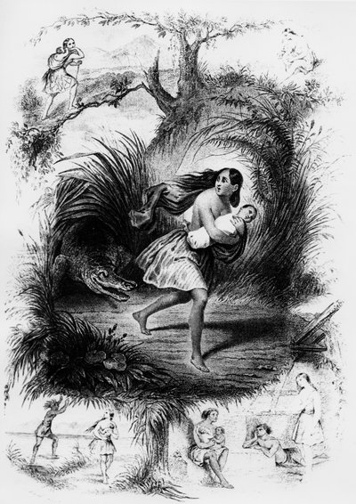 Illustration af romanen "Les Natchez" af Francois Rene de Chateaubriand af French School