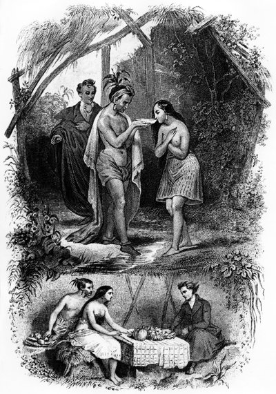 Illustration af romanen "Les Natchez" af Francois Rene de Chateaubriand af French School