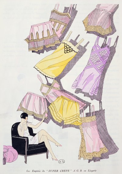 Illustrationer af lingeri fra modemagasinet Art, Gout, Beaute, juli 1926 af French School