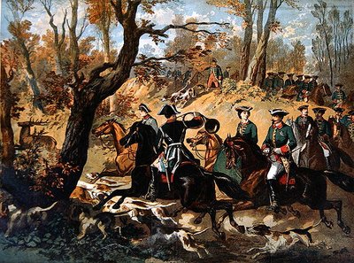 Imperial Hjortejagt i Compiegne-skoven (ca. 1860) (farve litho) af French School