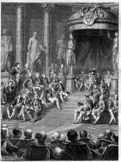 Imperiale seance i senatet: tale af Napoleon om forfatningen af det nye kongerige Italien i 1805 - i "Histoire de l