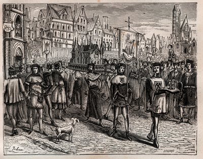I 1318 indkaldte eveque i Paris byens gejstlige til oversættelse af relikvier fra Saint-Magloire - En procession begyndte at forlade kirken Saint-Magloire på Rue Saint-Denis og gik ad rue aux Ours, til kirkegården i Saint-Nicolas-des-Cha af French School
