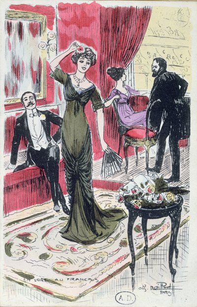 I Teatrets Foyer, postkort 1910 af French School