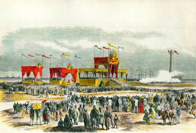 Indvielse af Suez-kanalen i Egypten i 1869: "Te deum" synger i Port Said. Kanalen blev skabt for at forbinde Det Røde Hav med Middelhavet. af French School