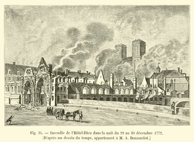 Brand på Hôtel-Dieu natten mellem den 29. og 30. december 1772, efter en tegning af tiden, tilhørende M A Bonnardot af French School