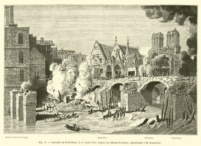Brand af Petit-Pont, 27. april 1718; fra en datidens tabel, tilhørende M Bonnardot af French School