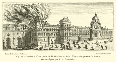 Brand i en del af Sorbonne i 1670, fra en gravering fra tiden meddelt af M A Bonnardot af French School