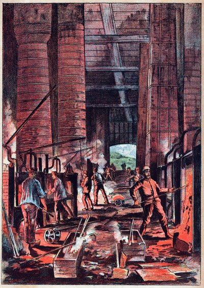 Industriel revolution - Puddling ovn - Puddler Ovens (Puddlage) - Gravering i "" Videnskaber gjort tilgængelige for alle - Populær fysik og kemi" af Alexis Clerc - Slutningen af det 19. århundrede - Privat samling af French School