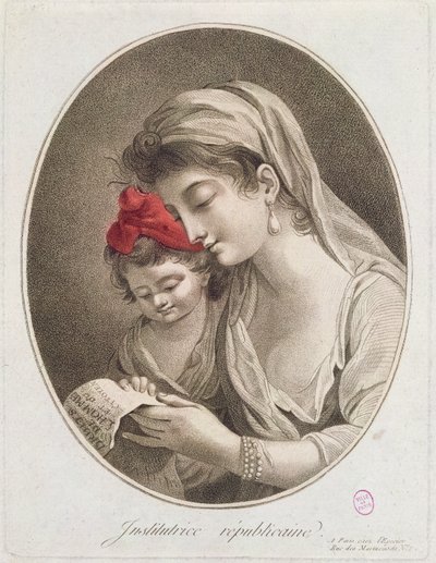 Institutrice Republicaine. ca. 1789 (farvegravering) af French School