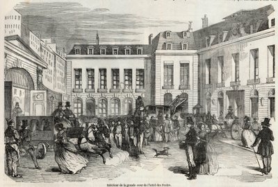 Interiør af den store gårdhave til Hôtel des Postes i Paris - Indgravering i "Tableau-de-Paris" af Edmond Texier 1852 af French School