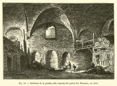 Interiør af den store romerske sal i Palais des Thermes, i 1810 af French School