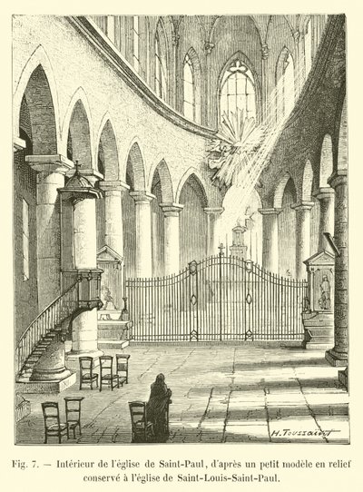 Interiør af kirken Saint-Paul, efter en lille model i relief bevaret i kirken Saint-Louis-Saint-Paul af French School