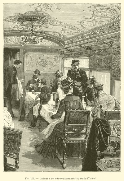 Interiør af vogn-restauranten i Orient-toget (gravering) af French School