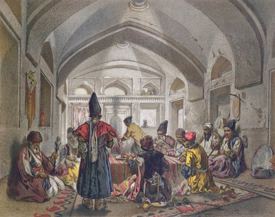 Interiør af en Caravanserai i Persien, midten af det nittende århundrede af French School