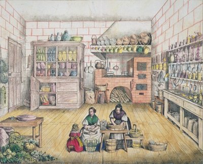 Interiør i et fransk landkøkken, slutningen af 1800-tallet af French School