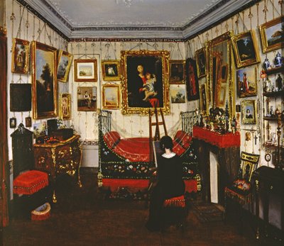 Interiør af et værelse med et damemaleri, 1850 af French School