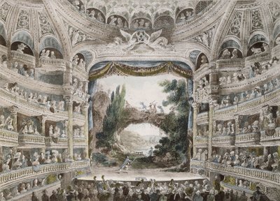 Interiør af Comedie Francaise Theatre i 1791, efter en original akvarel af French School