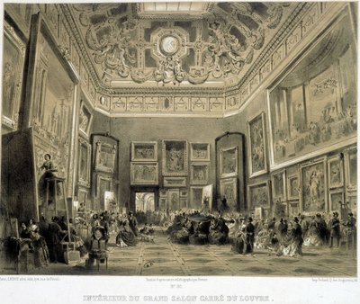 Interiør af Grand Salon Carre du Louvre. af French School