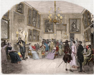 Indvendigt billede af greenroom (Comedie Francaise i Paris) - Indvendigt billede af kunstnernes foyer - Comedie Francaise - Indgravering i "Tableau-de-Paris"" af Edmond Texier 1852 af French School
