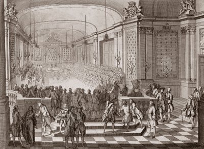 Indvendigt billede af Jacobins Hall, i Nantes, under afholdelsen af Bretagnes Forenede Stater i 1764. af French School
