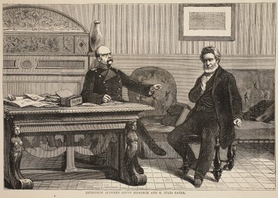 Interview mellem grev Bismarck og M. Jules Favre, september 1870, illustration fra Cassells historie om krigen mellem Frankrig og Tyskland, 1870-1871 af French School
