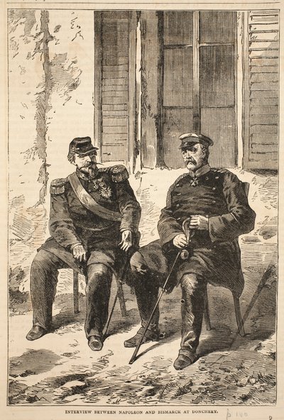 Interview mellem Napoleon og Bismarck ved Doncherry, illustration fra Cassells historie om krigen mellem Frankrig og Tyskland, 1870-1871 af French School
