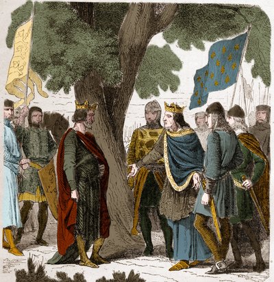 Interview af Gisors i Øvre Normandiet mellem kong Philippe Auguste og kong Henrik II 2 Plantagenet af England (1133-1189) i 1188. af French School