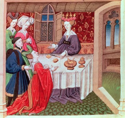 Isolde bønfalder Dronning Guinevere om beskyttelse, Roman du Chevalier Tristan af French School