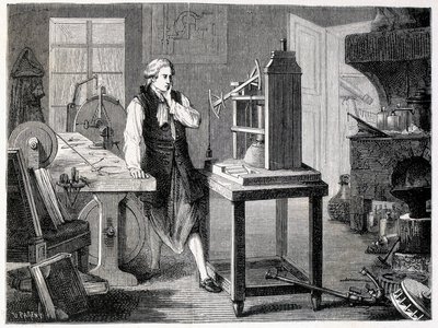James Watt studerer perfektionen af Newcomens maskine (1767) - i "" Album of Science; berømte lærde; Store opdagelser”” 1896. af French School