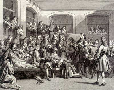 Jansenisme: krampetrækningerne på kirkegården Saint-Médard på graven af diakon Parîs (1690 - 1727), hvor "mirakler" fandt sted. 1700-tals tryk. af French School
