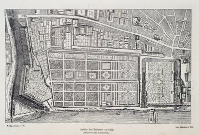 Jardin des Tuileries i 1652 (efter Gombousts plan) - i "Paris gennem århundrederne", af H. Gourdon de Genouillac, red. F. Roy, Paris af French School
