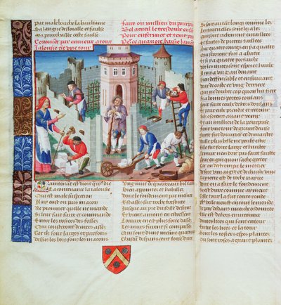 Jalousi rejser en fæstning, fra Roman de la Rose (gouache på pergament) af French School
