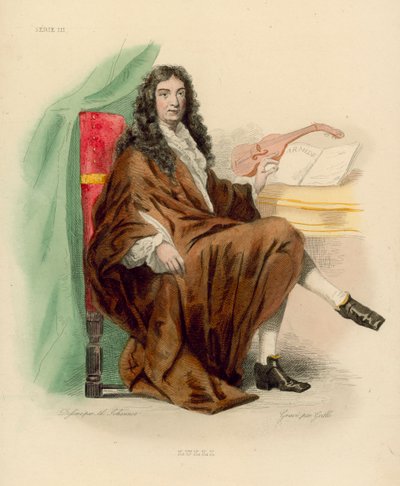Jean-Baptiste Lulli (farvet gravering) af French School