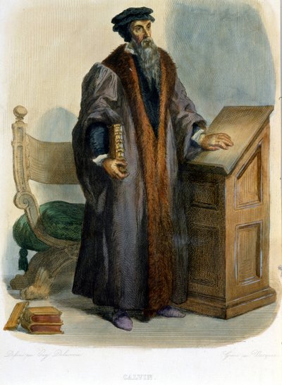Jean Calvin (Jean Cauvin, fransk reformator og forfatter (1509-1564) - i "" Le Plutarque francais"", red. Mennechet af French School