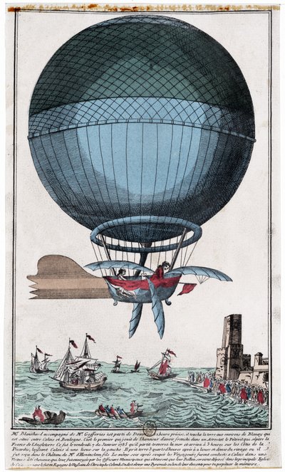Jean Pierre Blanchard (1753 - 1809) og John Jefferies (1745 - 1819) ankom til Calais efter at have krydset Den Engelske Kanal i en luftballon den 7. januar af French School