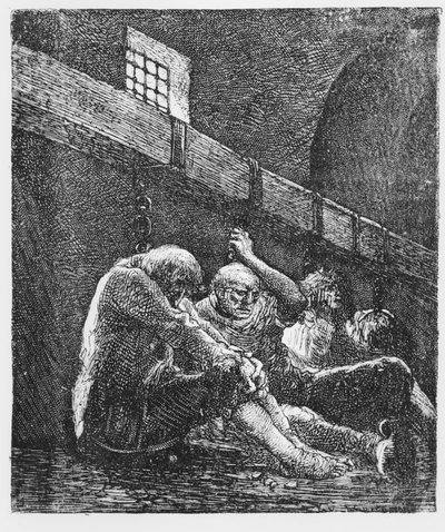 Jean Valjean i fængslet, Illustration fra Les Miserables, af Victor Hugo, 1865 af French School