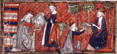 Jean de Meung, skriver og afleverer til Philip IV, konge af Frankrig, ... (manuskript) af French School