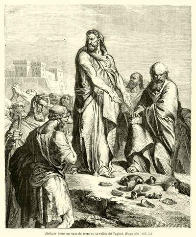 Jeremy brækker et jordkar i Tophet-dalen (gravering) af French School