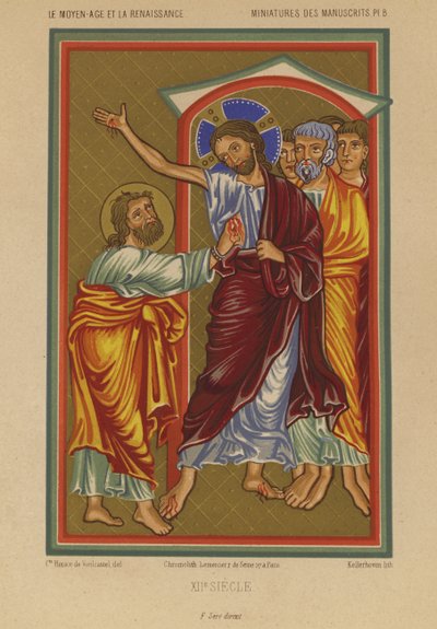 Jesus Kristus bærer sårene fra korsfæstelsen (chromolitho) af French School