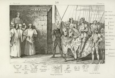 Joan of Arc arrives at Rheims to attend the coronation of Charles VII of France, 1429  af French School