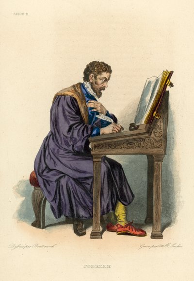 Jodelle (farvet gravering) af French School