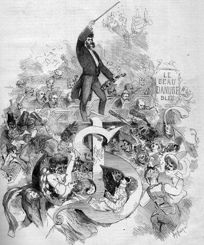 Johann Strauss den unge (1825-1899), i violin, under et maskebal givet i Paris Opera af French School