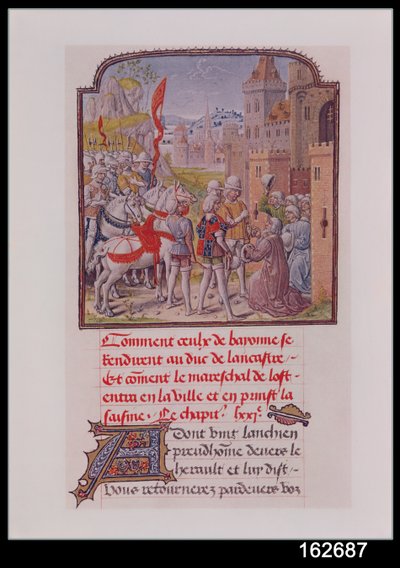 John of Gaunt bliver modtaget af borgerne i Bayonne ved byportene, fra Froissarts Chronicle, slutningen af det 15. århundrede af French School