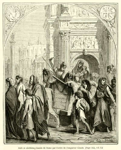 Jøder og kristne fordrevet fra Rom efter ordre fra kejser Claudius (stik) af French School