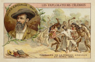 Jules Crevaux (1847-1882) ved bredden af Rio Pilcomayo i Argentina den 27. april 1882 af French School